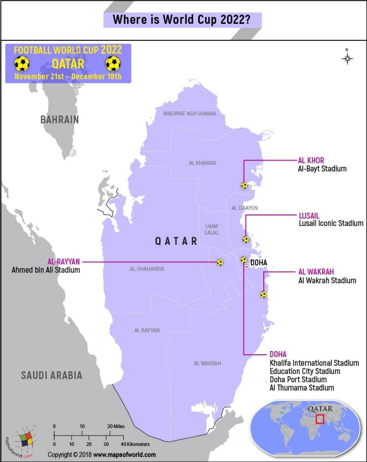 Katar WM-Stadien map - Karte von Katar WM-Stadien (West-Asien - Asia)